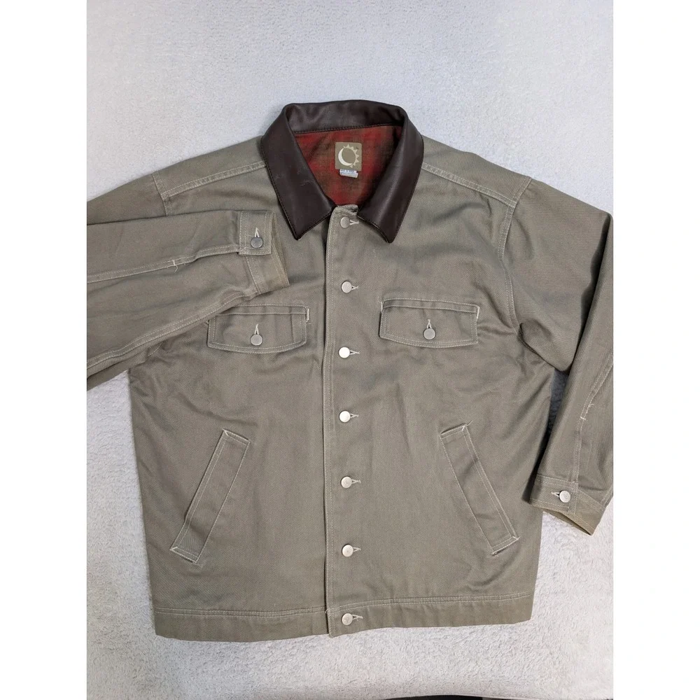 Vintage Marlboro Men's Sun Moon Logo Work Rancher Lined Jacket Leather Sz M Gray